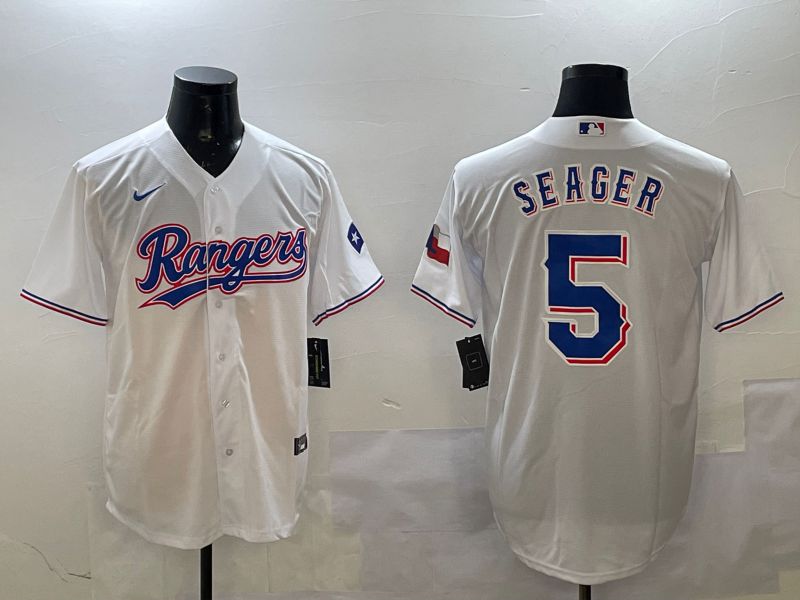 Men Texas Rangers 5 Seager White Game 2025 Nike MLB Jersey style 1